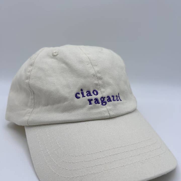 arrel - responsible apparel - Wholesale Baseball Cap - Unisex - ciao ragazzi Dad Cap - beige & lavender2