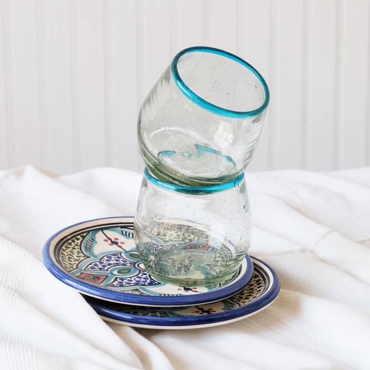 Sobremesa - Wholesale Wine Glass - Aqua Rim Roly Stemless Wine Glass | Barware | Glassware3