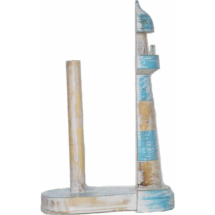 White Elephant - Wholesale Paper Towel Holder - Hand Carved Lighthouse Teal Color Design Paper Towel Holder