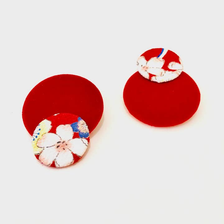 KOTO - Wholesale Dangle Earrings - Kimono Fabric Earrings—SAKURA PATTERN—RED-SMALL1