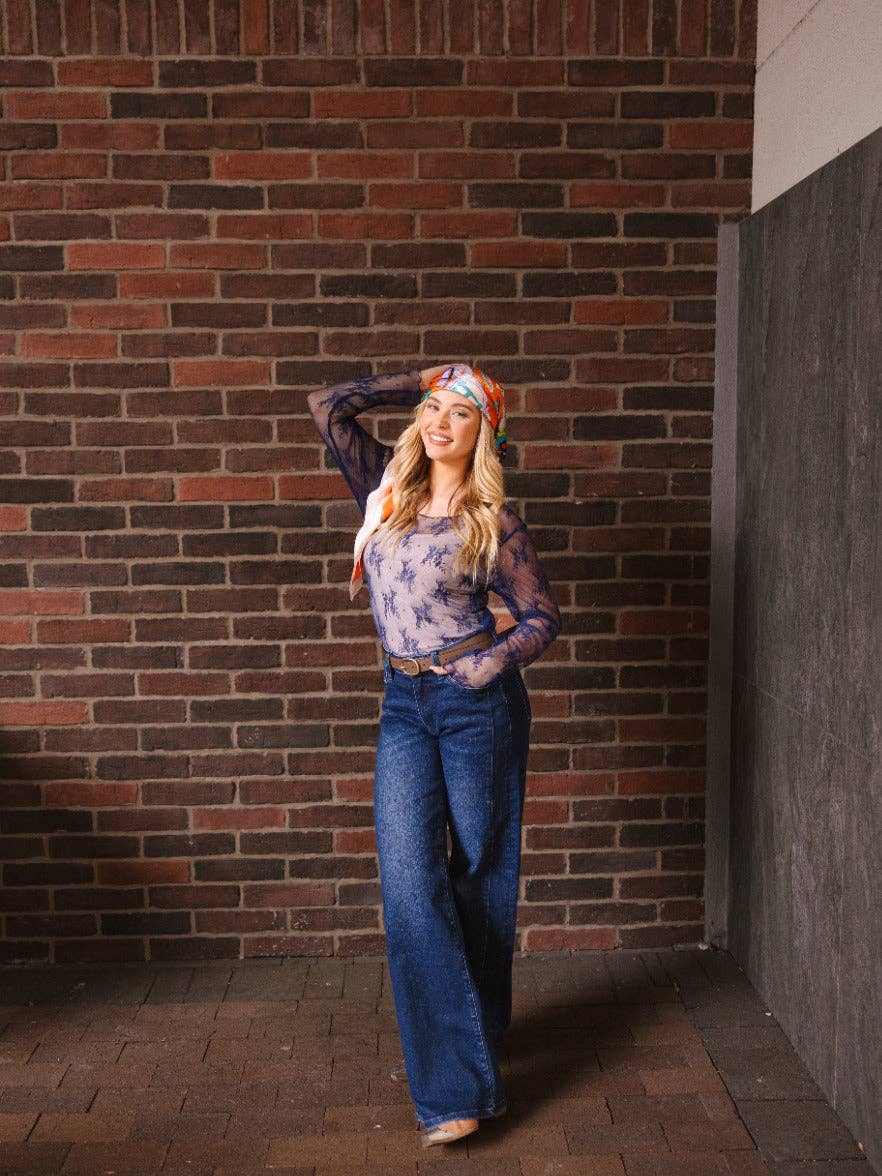 Mesh Long-sleeve Top, Navy for wholesale on Faire7