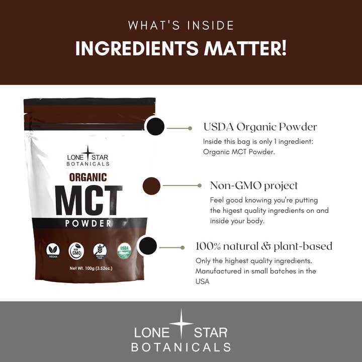 Lone Star Botanicals - Wholesale Protein/Superfood Powder - Organic MCT Powder -- 3.52 oz