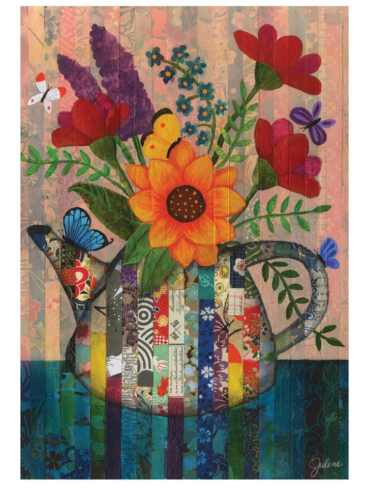 Teapot Flowers greeting card for wholesale by Julene Ewert