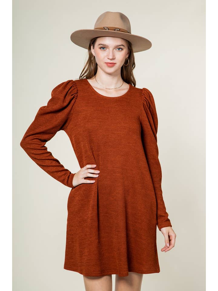VERY J - Wholesale Dress - Women's - ND30024-Soft ribbed knit swing mini dress