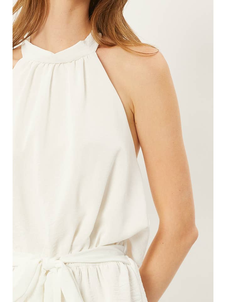 FSL Apparel - Wholesale Romper - Women's - SR9013-C - SOLID WOVEN HALTER ROMPER WITH SELF TIE SASH4