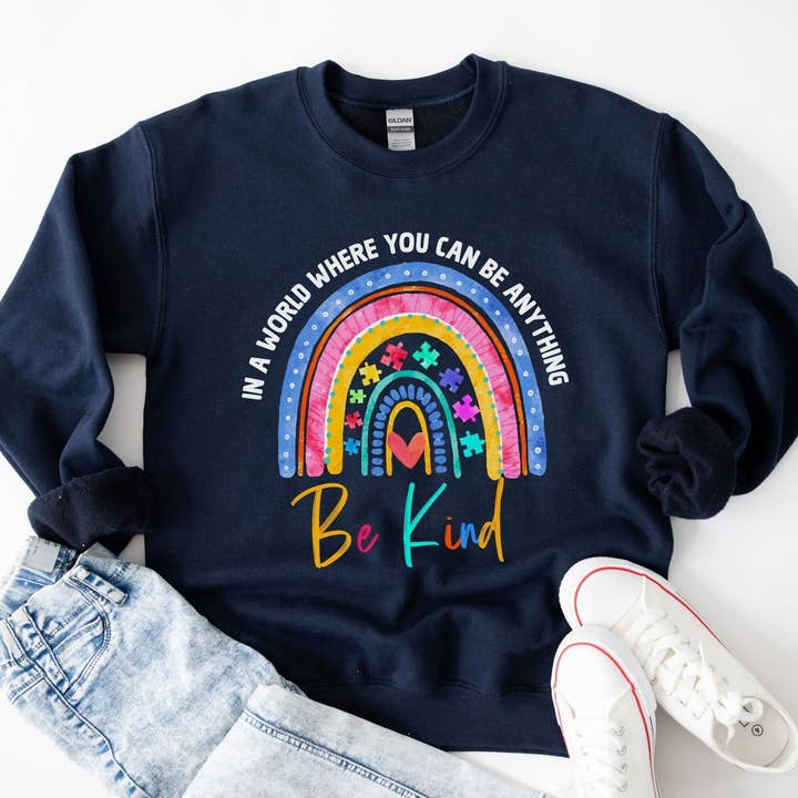 Vivtrek - Wholesale Graphic Sweatshirt - Unisex - Autism Awareness Puzzle Rainbow Be Kind Sweatshirt