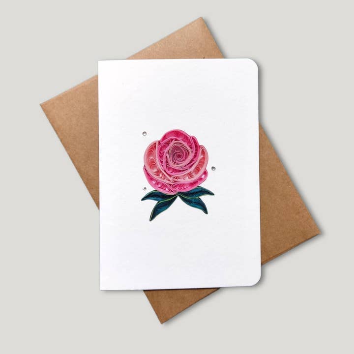 ”Pink Rose” tryckt Quilling gratulationskort för wholesale av Crane and Quiller