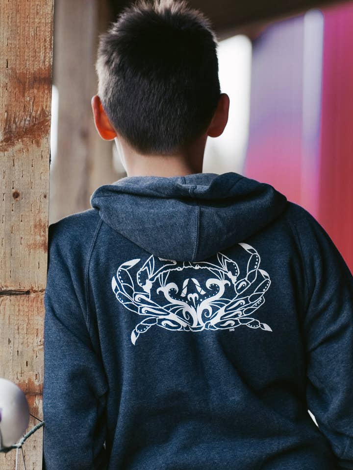 Kids Navy Crab Zip-Up for wholesale by Alaska Creations