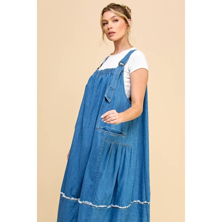 Veveret - Wholesale Dress - Women's - Washed Denim Overalls Dress