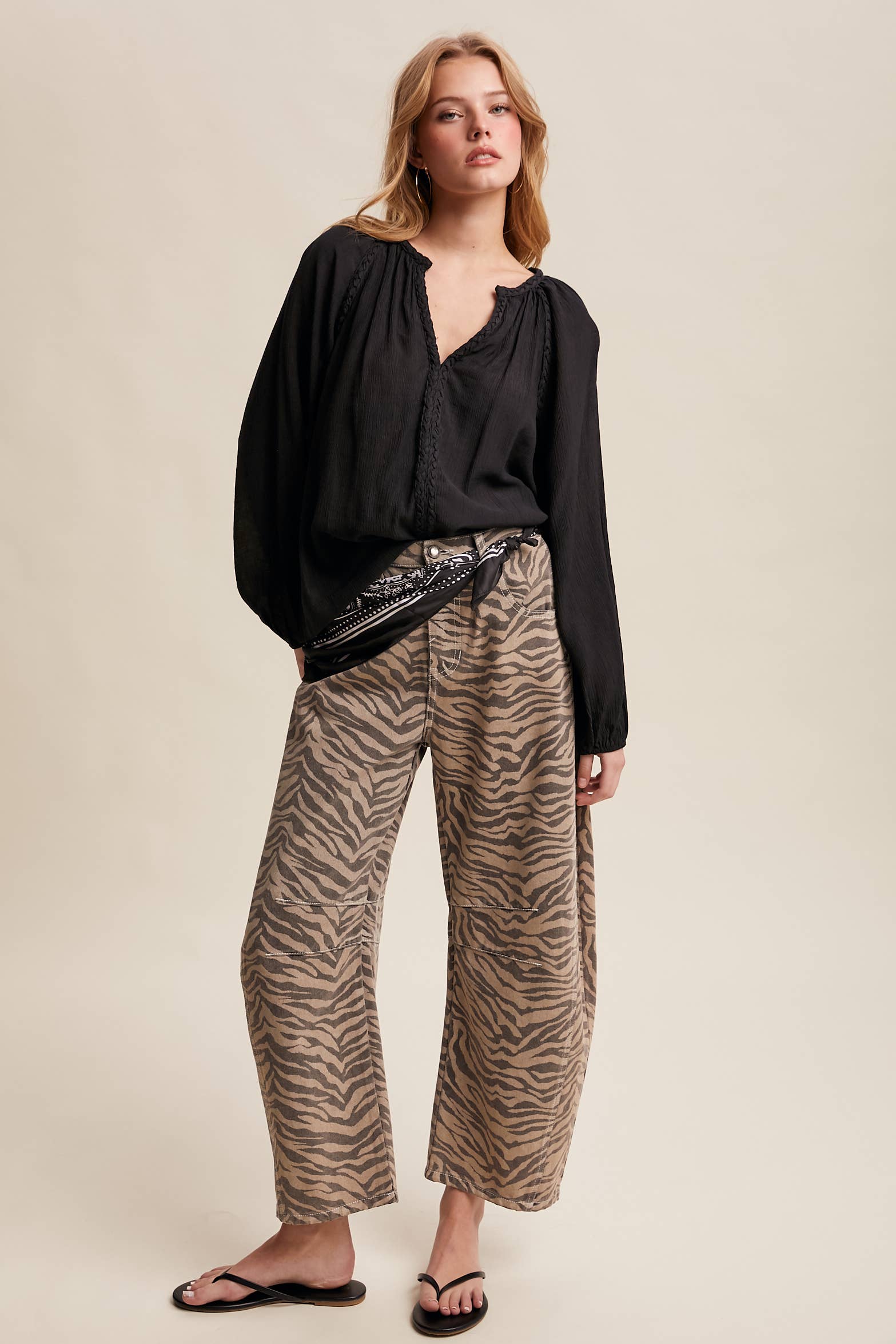 Listicle - Wholesale Blouse - Women's - Braided Trim Peasant Blouse LT144736