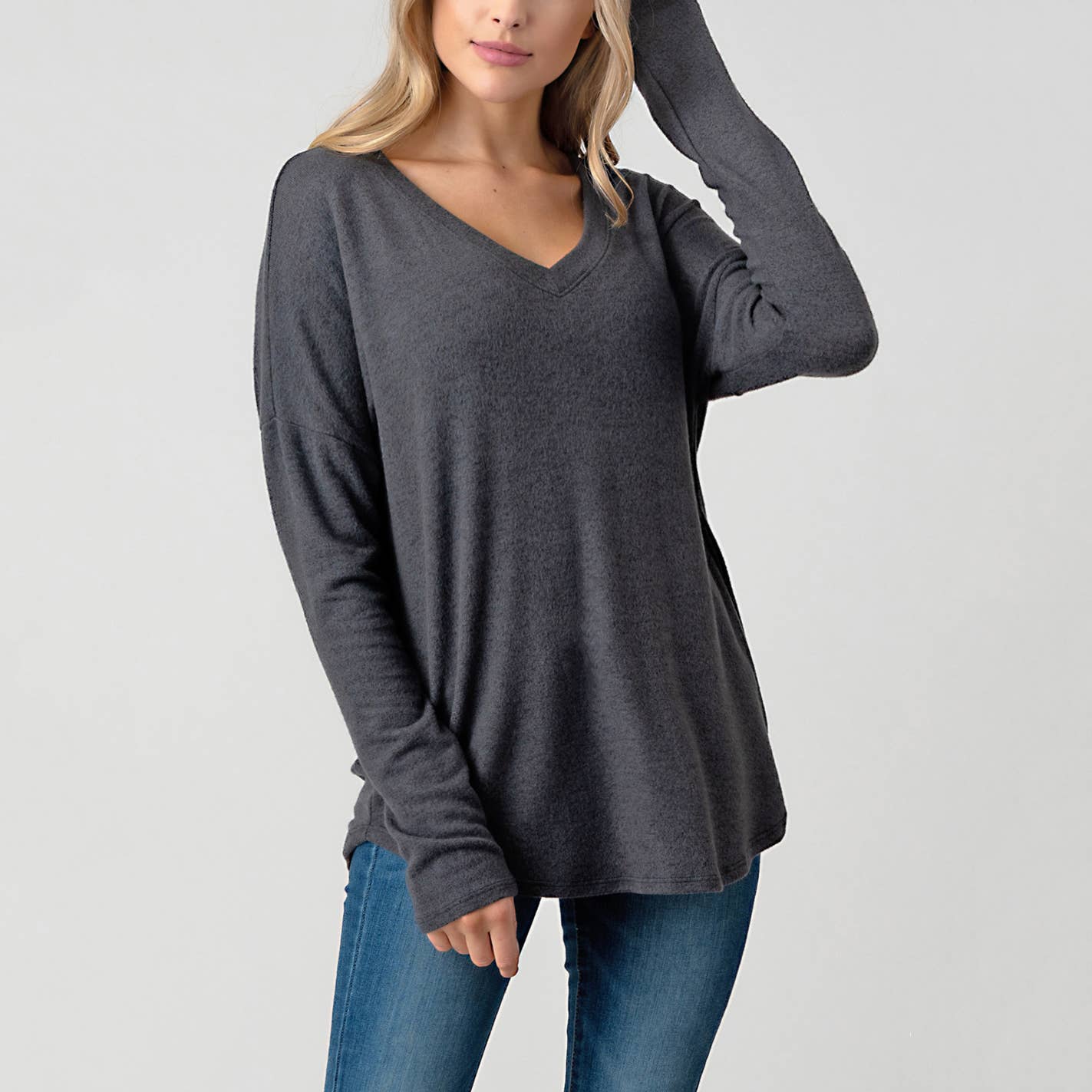 Heimious - Wholesale Knit Top - Women's - Long Sleeve V-neck Brushed Knit Top, 273834