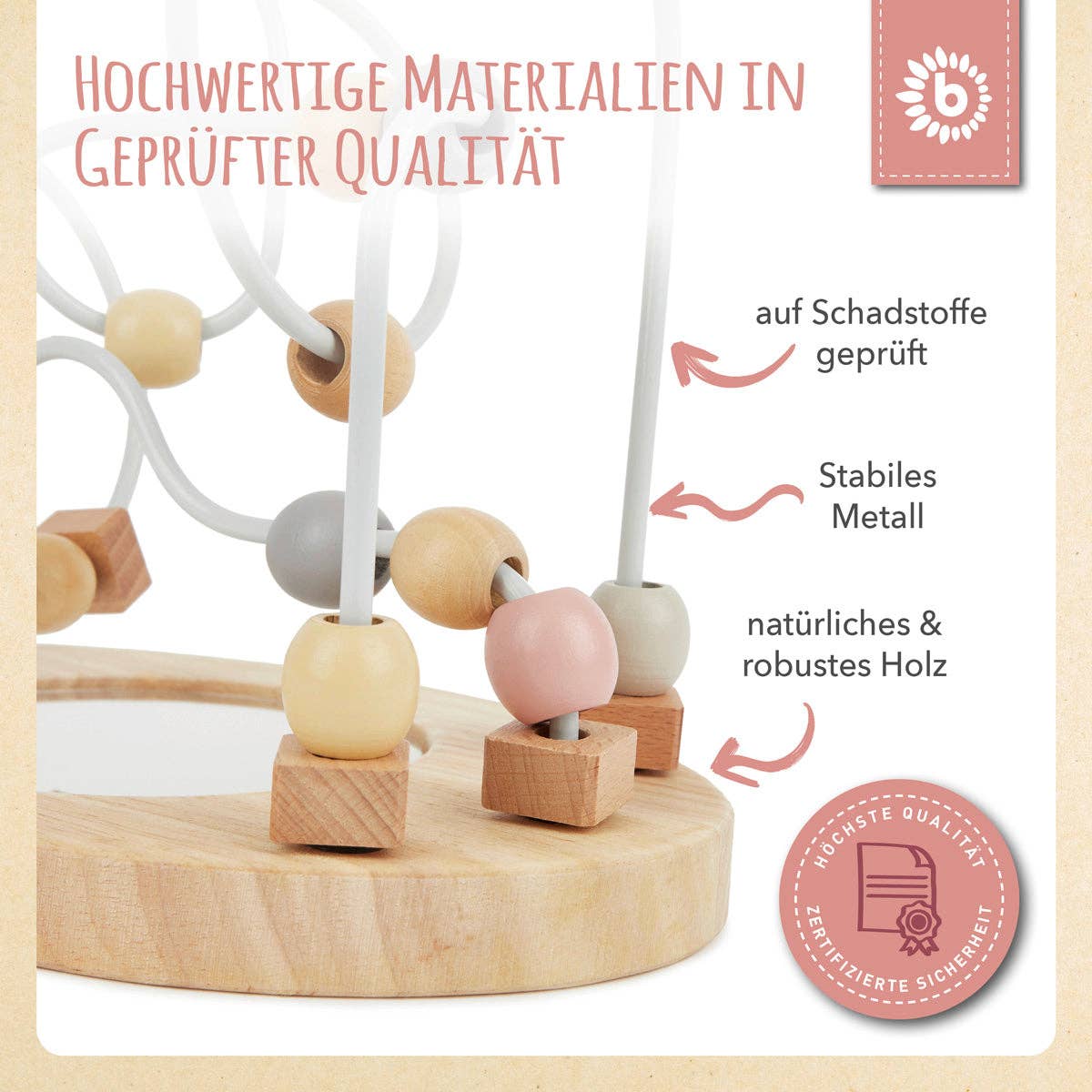 Bieco Spielwaren - Wholesale Wood Toy - Kids - Motor skills loop with mirror rose7