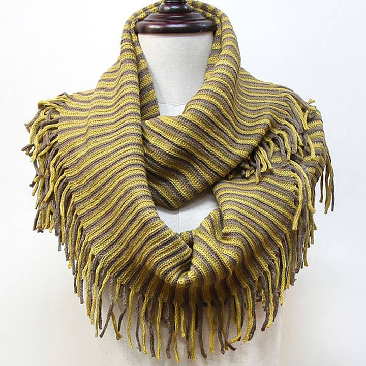 Sensibling Corp. - Wholesale Scarf - Women's - Striped Knit Fringe Infinity Scarf1