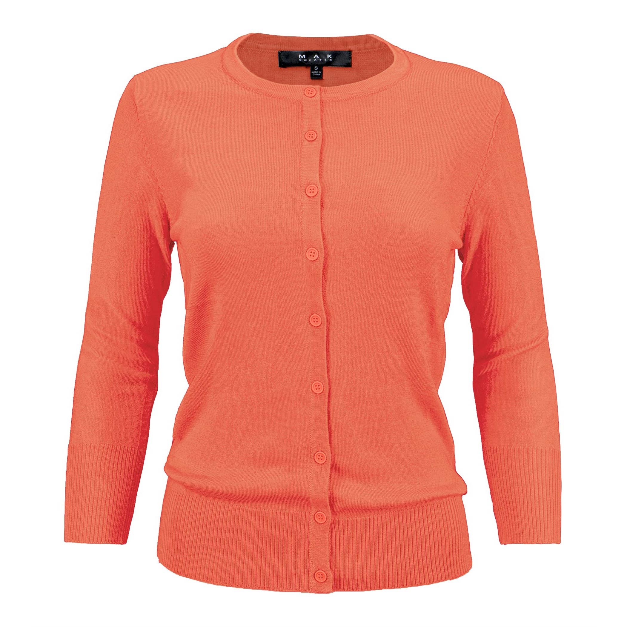 Mak - Wholesale Cardigan - Women's - 3/4 Sleeve Crewneck Plus Size Knit Cardigan Sweater CO079PL54