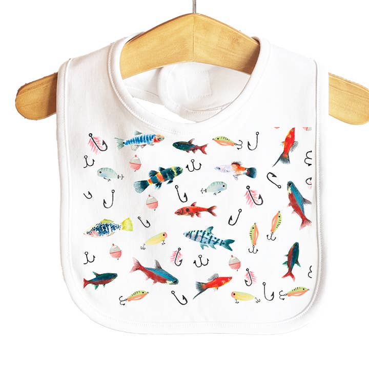 Bavoir Bébé Collage de Leurres de Pêche pour la vente par Knollwood Lane