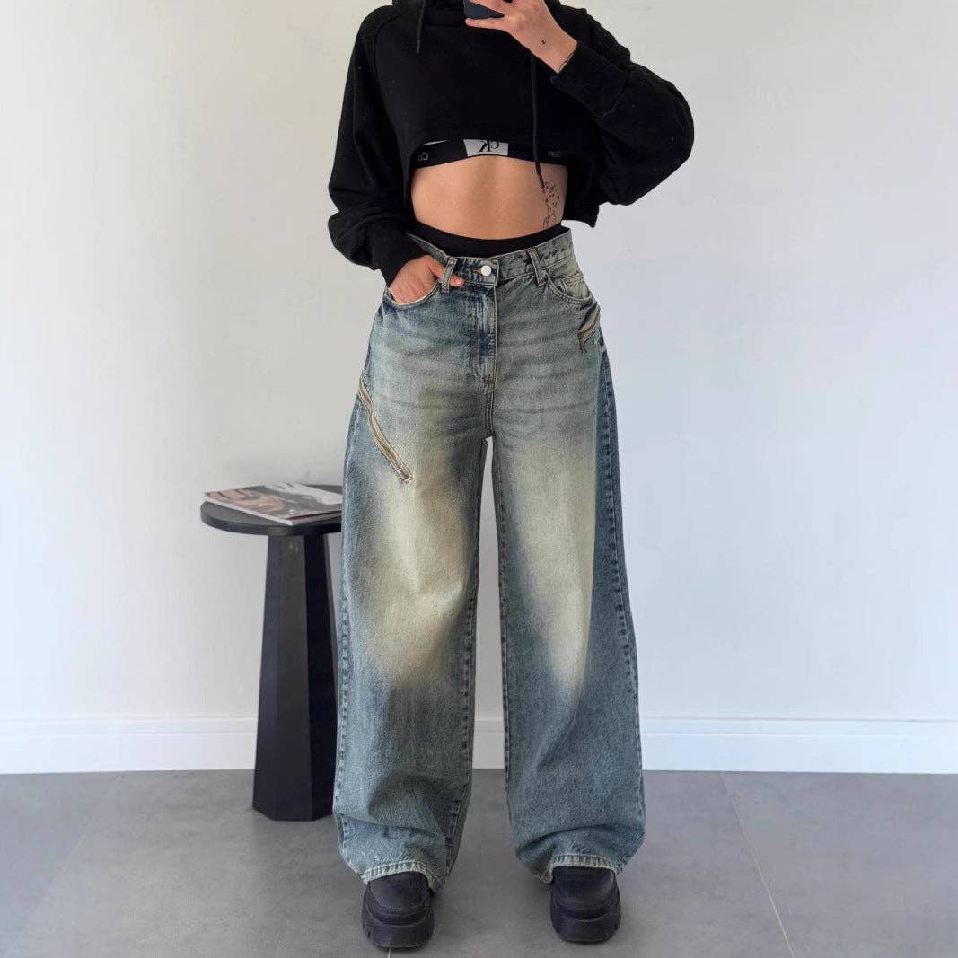 Marayn – wholesale Jeans – Women’s – Retro Street Style Gradient Distressed Denim Jeans14