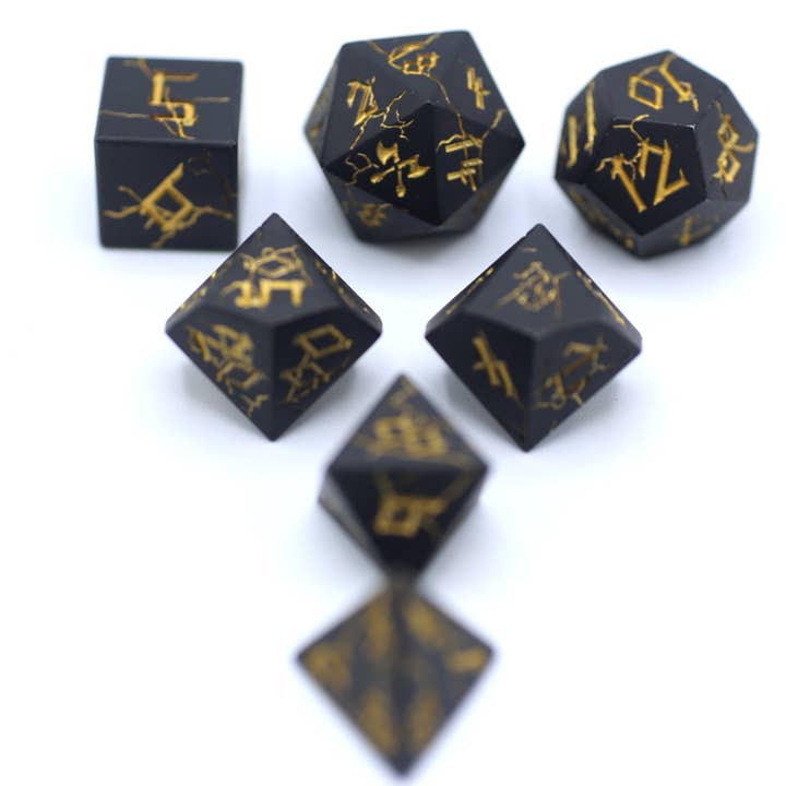 Hymgho Premium Dice - Wholesale Dice - Matt Black with Gold Barbarian Dice Set
