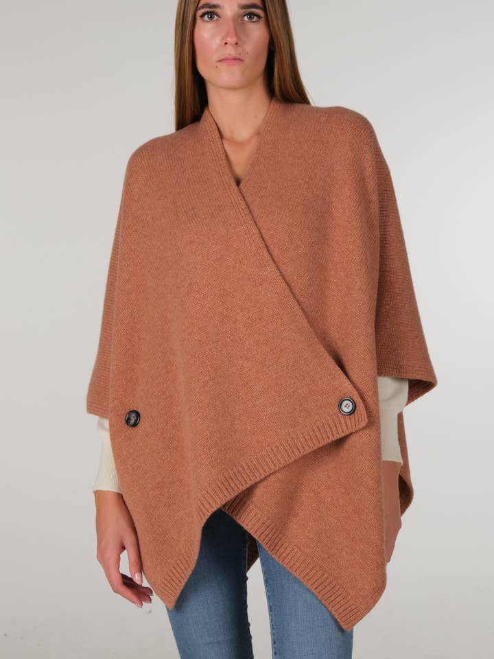 Tullia Poncho aus reinem Kaschmir mit gekreuztem Frontverschluss für den Großhandel von Del Duccio