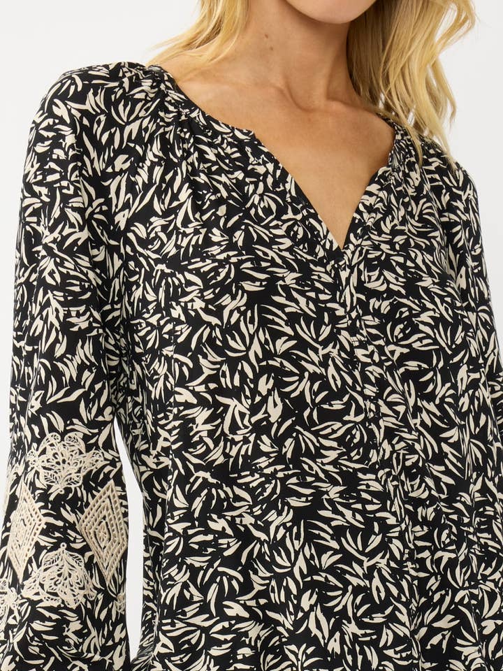 BLACK NATURAL Embroidered Cuff Raglan Blouse for wholesale on Faire3