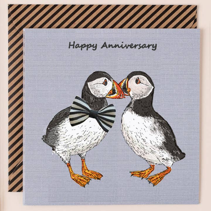 Apple & Clover – wholesale Anniversary card – Anniversary Puffins