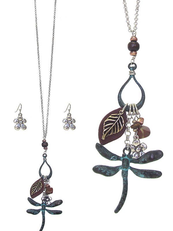 ( M210 ) DRAGONFLY CHARM PENDANT NECKLACE SET for wholesale by Jewelry Max