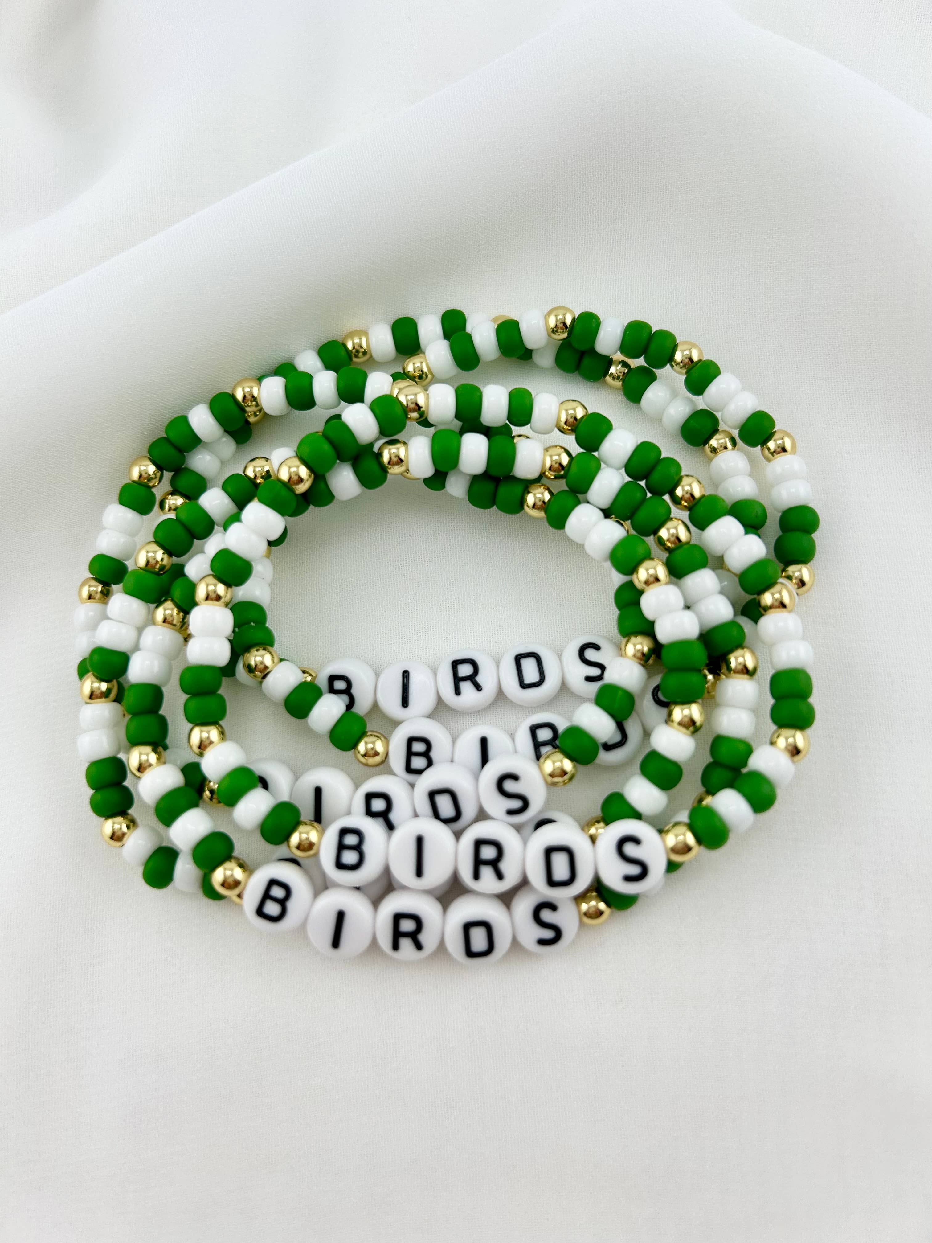 Back Bay Bead Company - Wholesale Beaded Bracelet - Birds Green White Bracelet