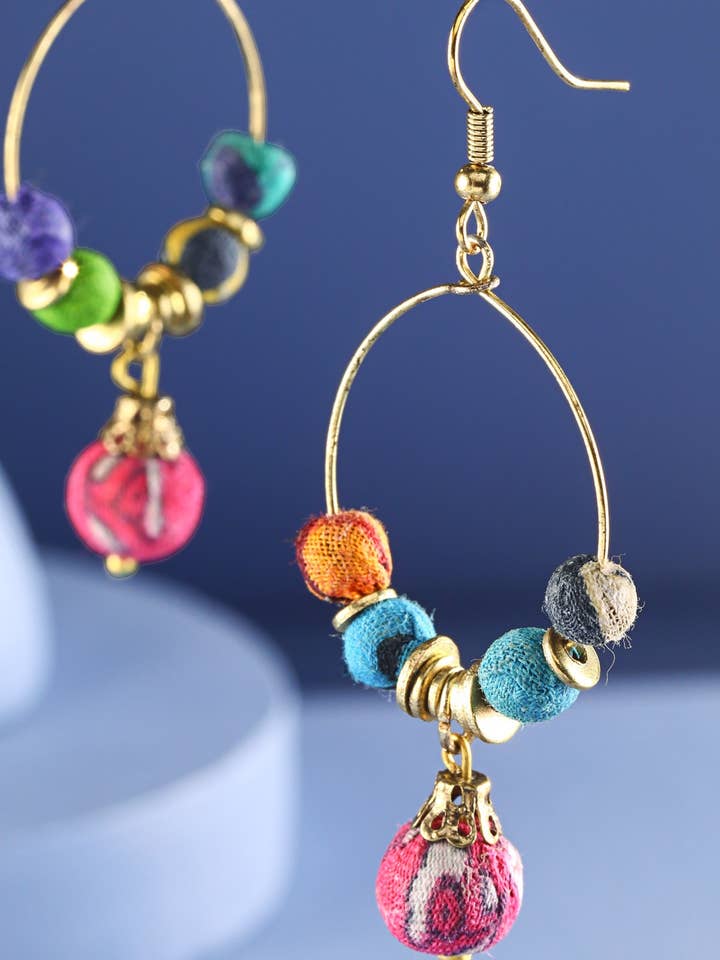 Handmade Cotton Beaded Dangle Hoop Earrings for wholesale by Urbanista