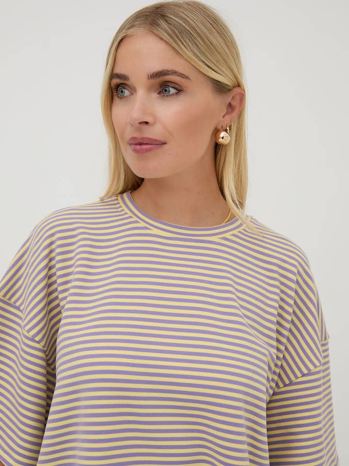 Purple Premium Super Soft Stripe A-Line Tee for wholesale on Faire4