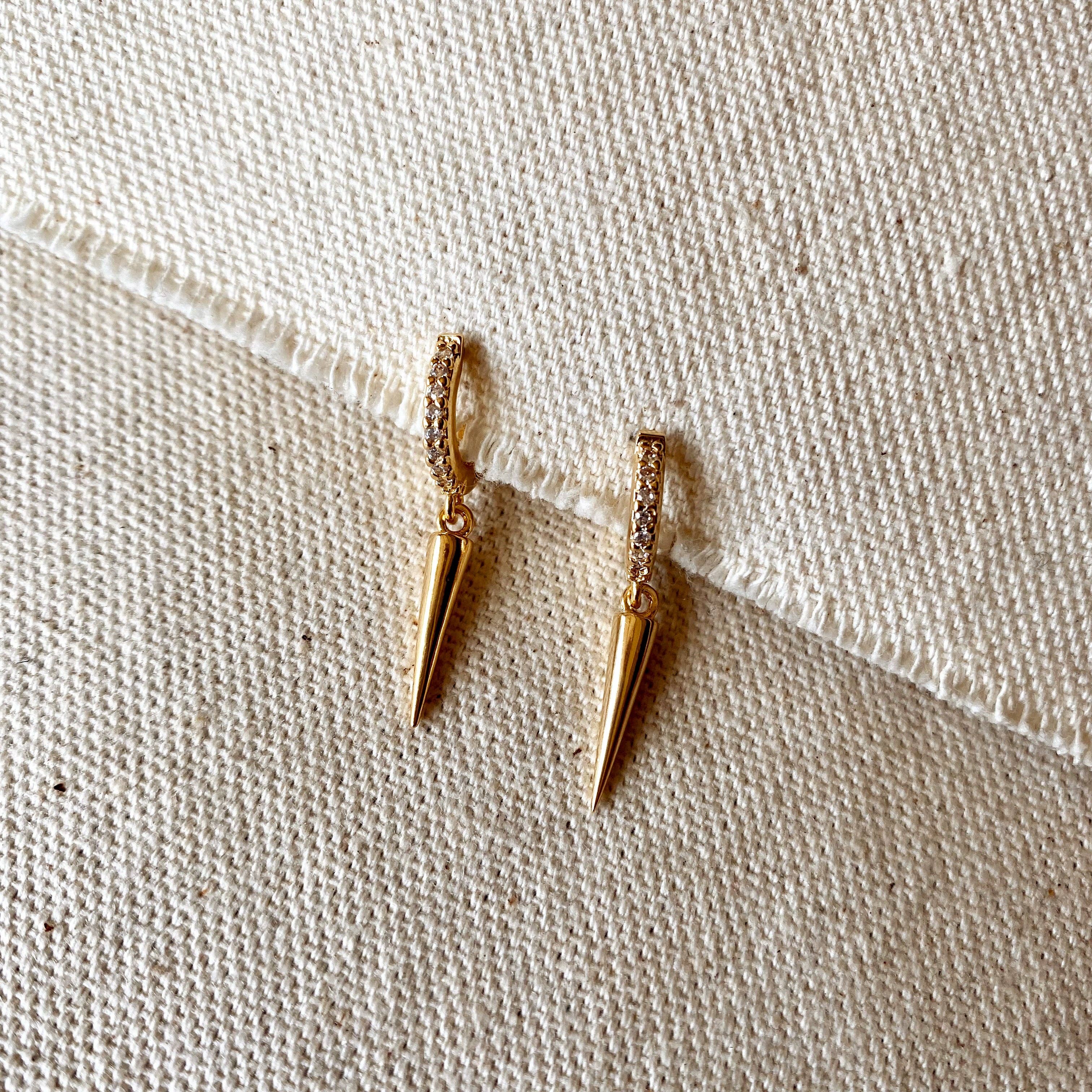 GoldFi - Wholesale Dangle Earrings - 18k Gold Filled Cubic Zircon Hoop Earrings With Spike Drop6