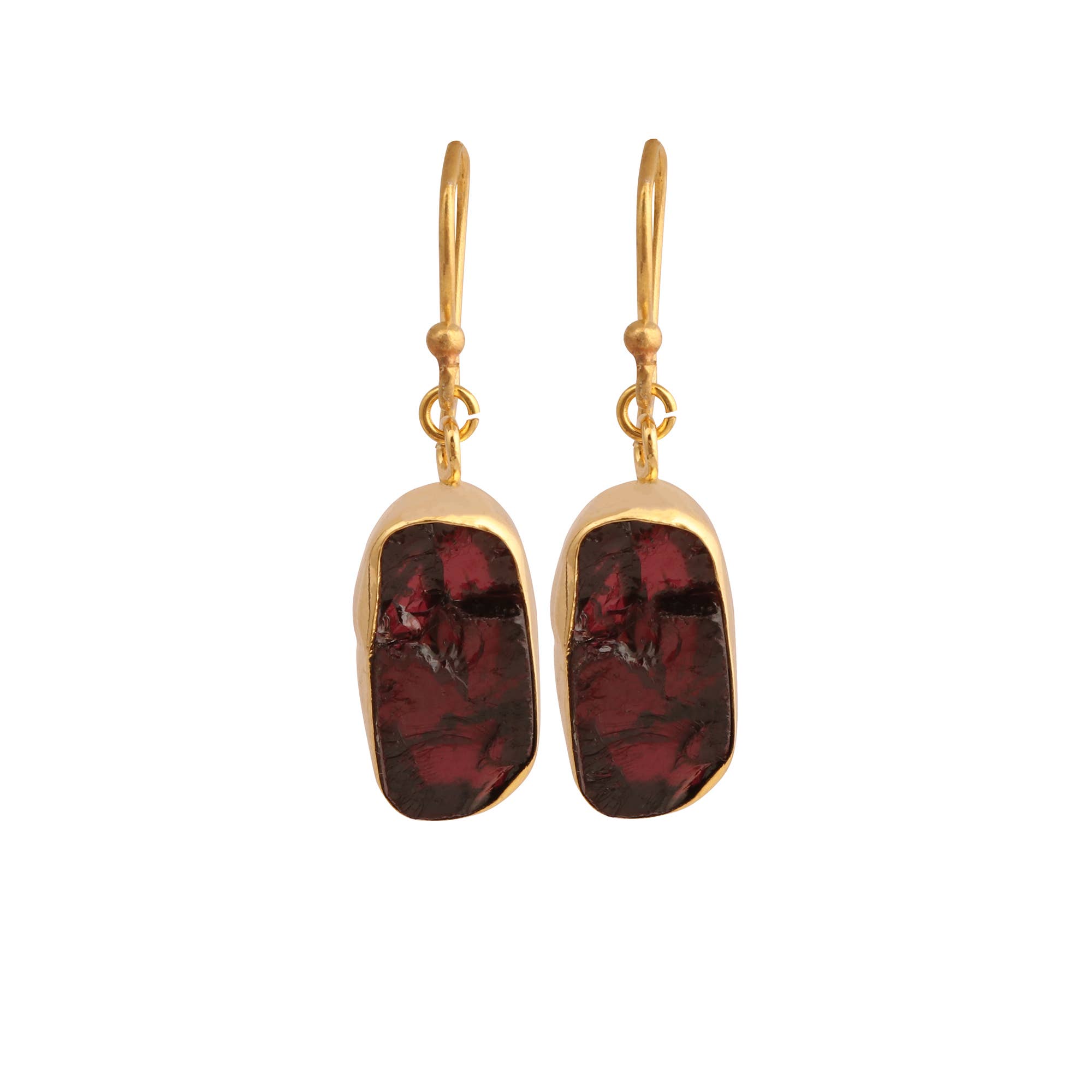 El Joyero - Wholesale Stud/Post Earrings - Raw Garnet Slice Dangle Earring in Gold Plated Brass Jewelry2