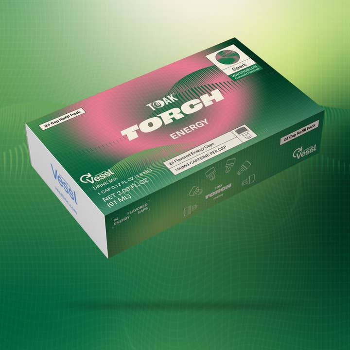 TOAK Torch Energy: Spark Flavor 24 Cap påfyldningspakke for engroshandel hos Vessl, Inc.