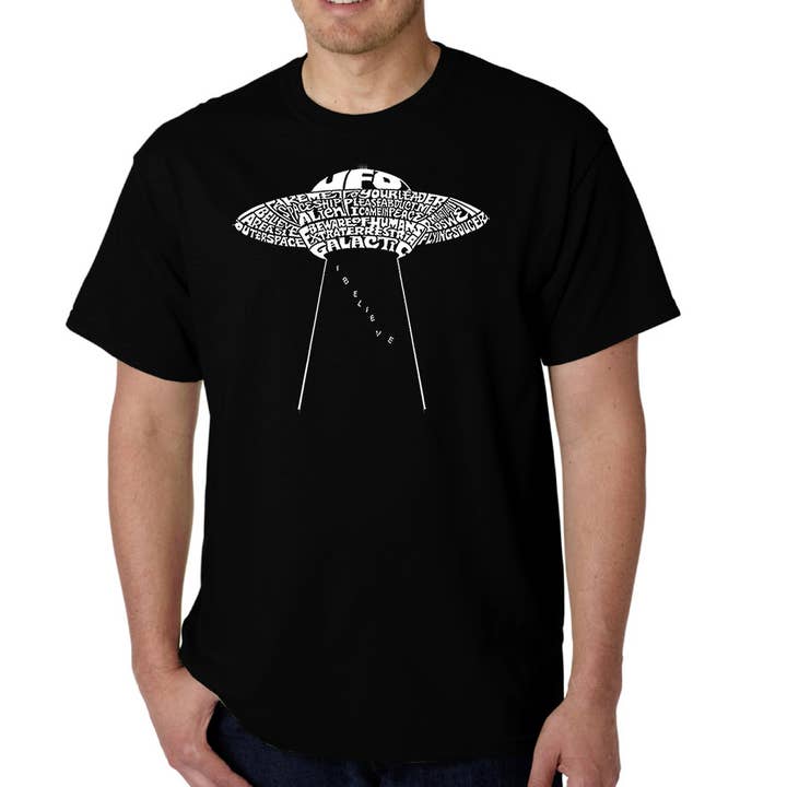 Men's Word Art T-shirt - Flying Saucer UFO for wholesale by LA Pop Art