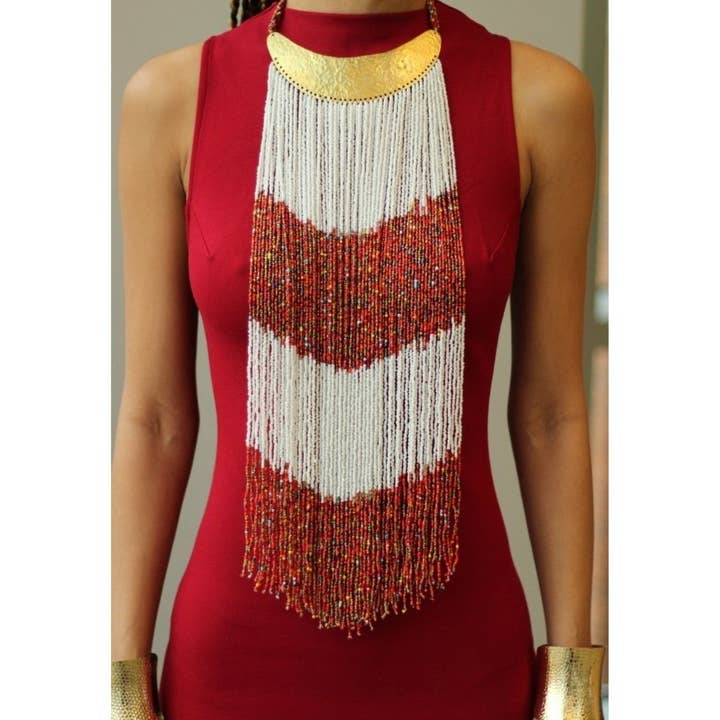 KENDI AMANI - Wholesale Beaded/Pearl Necklace - Maasai Long Beaded Statement Necklace – Handmade African Jewelry9