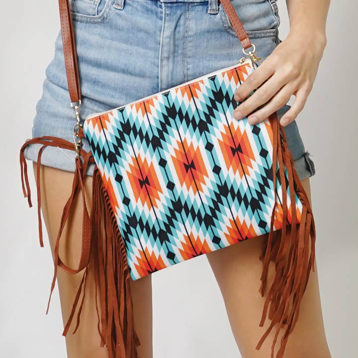 Fashion City - Vendita all'ingrosso Borsa a tracolla - Donna - Borsa a tracolla con stampa azteca con nappine