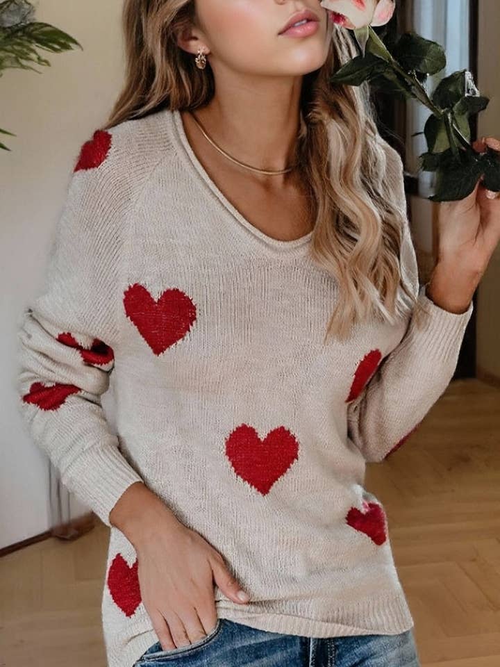 CWOSWL08550_COLORBLOCK V NECK VALENTINE SWEATER for wholesale by NINEXIS