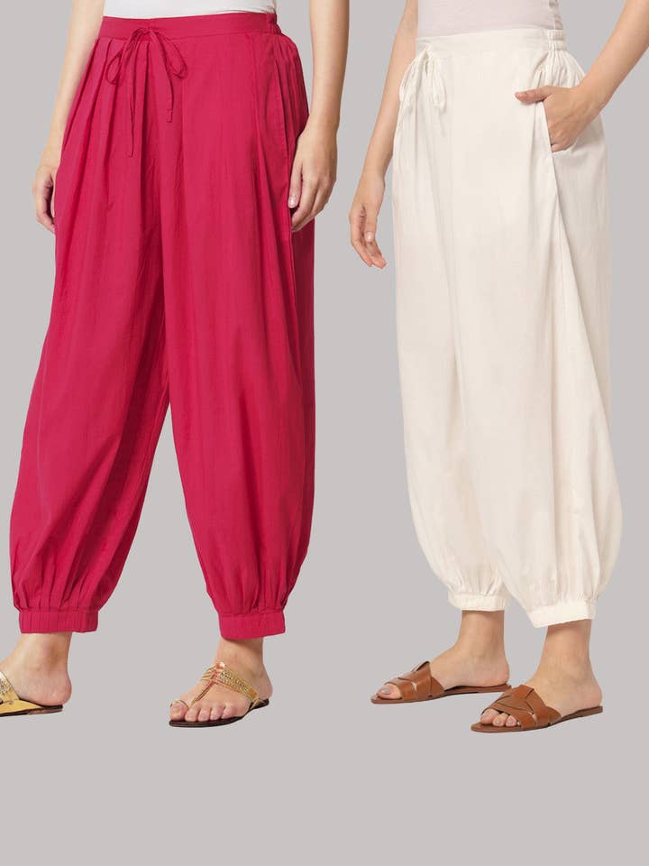 Paar aus 100% Baumwolle Salwar - Queen's Gulabi & Weiß für den Großhandel von Thevasa