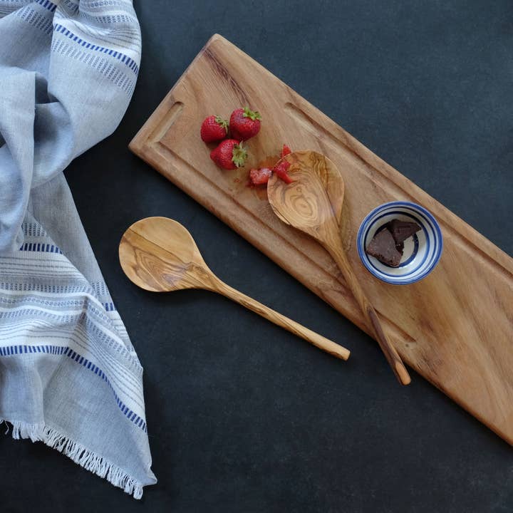Sobremesa - Wholesale Serving Utensil - 10" Shallow Olive Wood Serving Spoon, Wooden Utensils