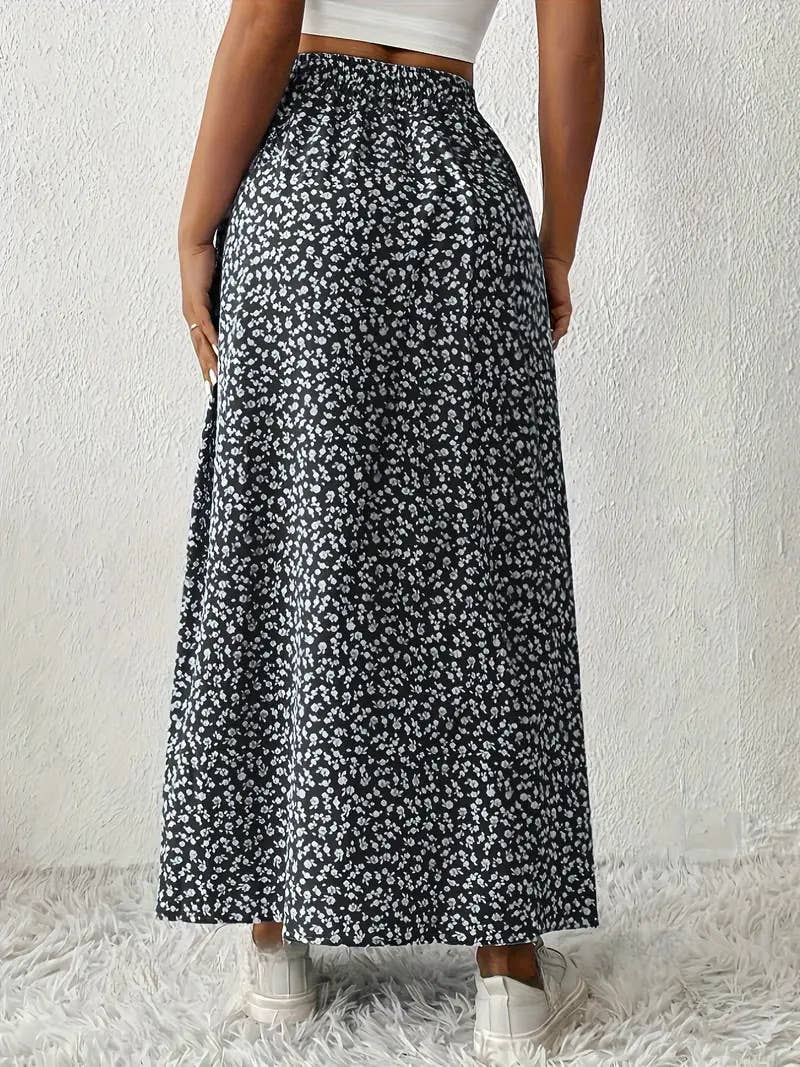 Rosa Clothing - Wholesale Skirt - Women's - Floral Slit A-Line Hip-Wrap Mid-Waist Maxi Skirt11