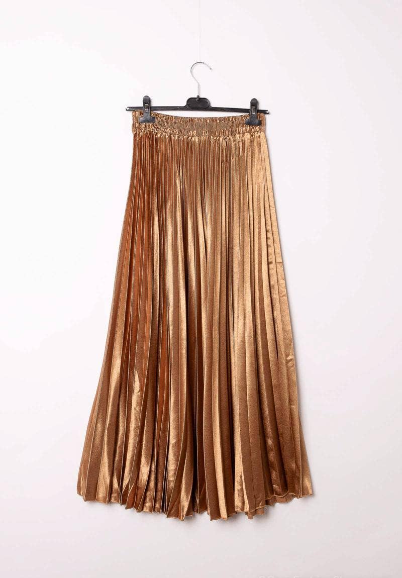 LUSA MODE - Wholesale Skirt - Women's - Long Pleated Solid Satin Skirt 3014 - Lusa Fashion3
