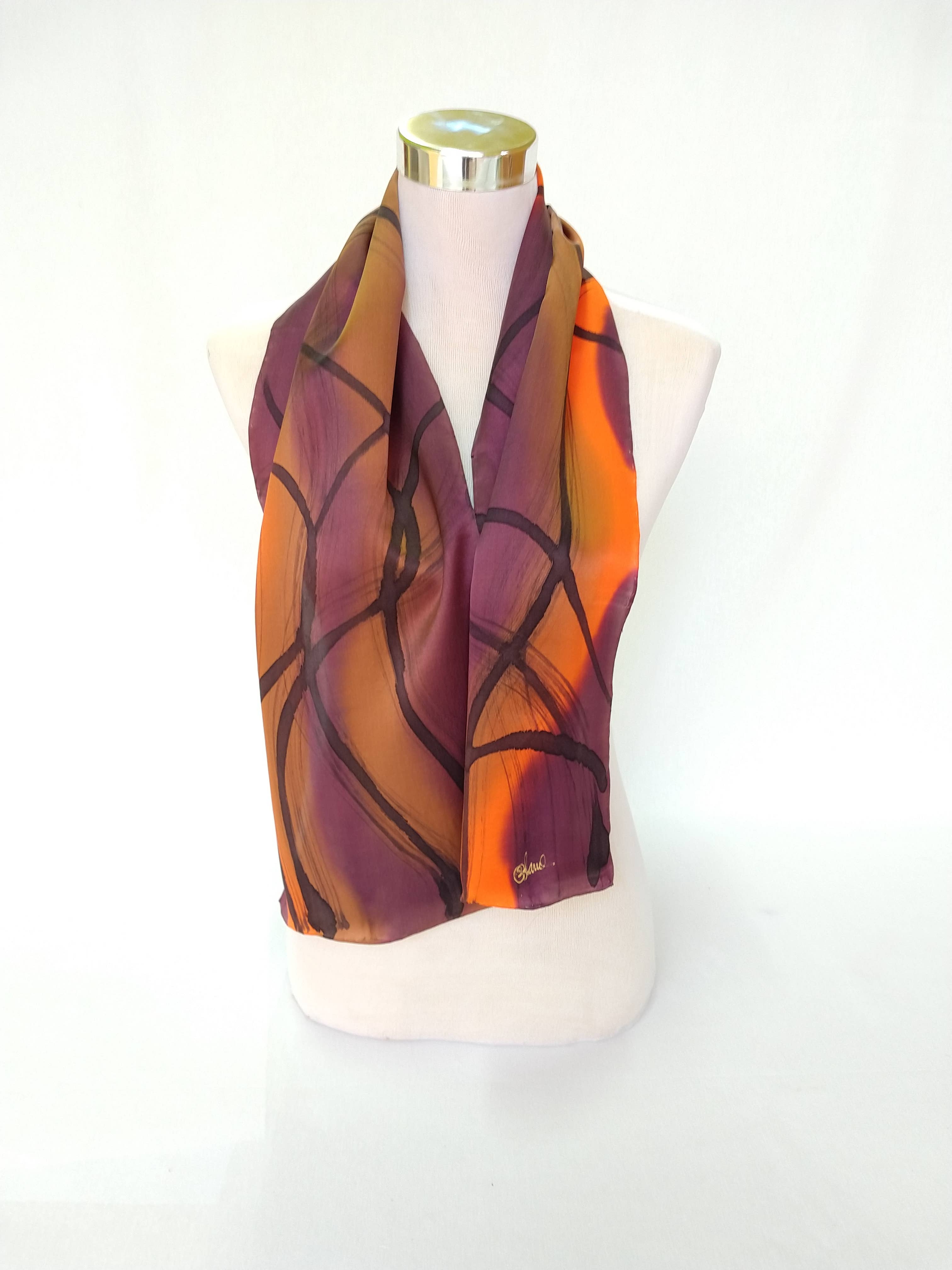 CONCHA BLANCH – Engroshandel Tørklæde - Dame – Blå satin håndmalet silketørklæde, mellemstørrelse1