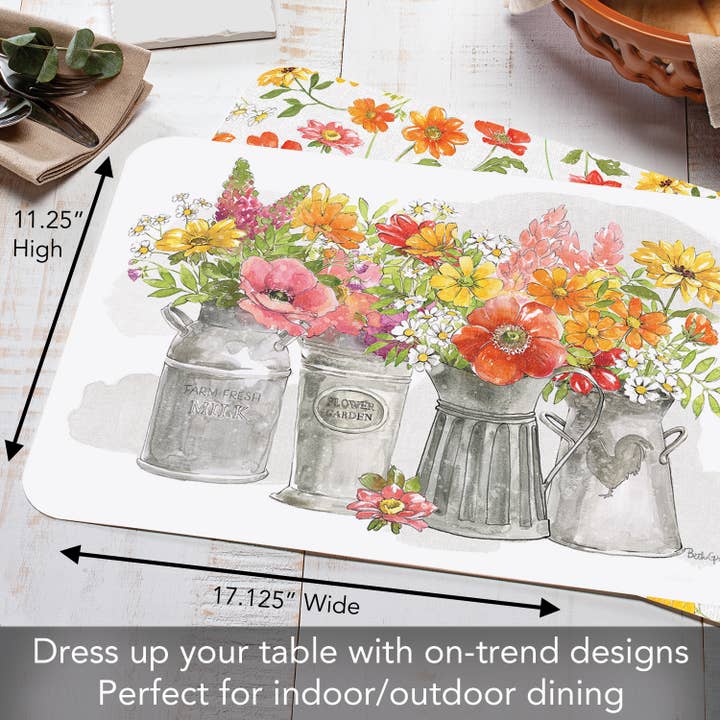 CounterArt/Highland Home/Thirstystone/CoasterStone - Vente Sets de table - Napperon rectangulaire réversible en plastique Farmhouse Floral