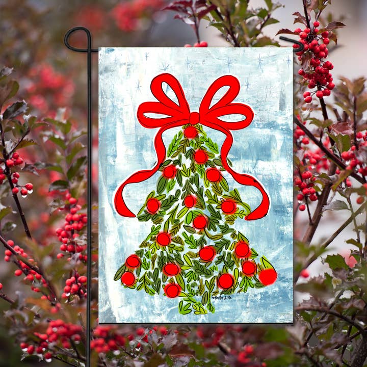 Baxter & Me - Wholesale Flag - Holly Berry Christmas Tree Garden Flag