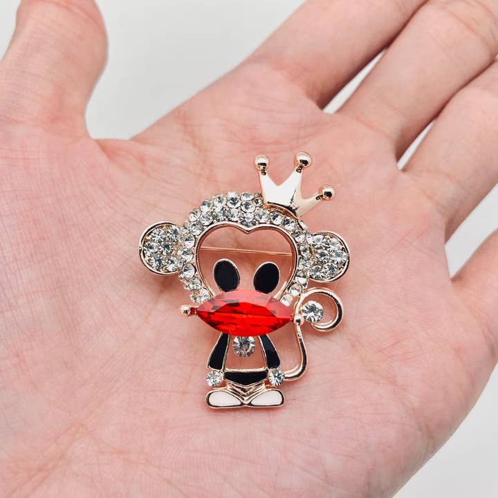 Mio Queena - Wholesale Brooch - Rhinestone Big Mouth Monkey Hollow Design Brooch
