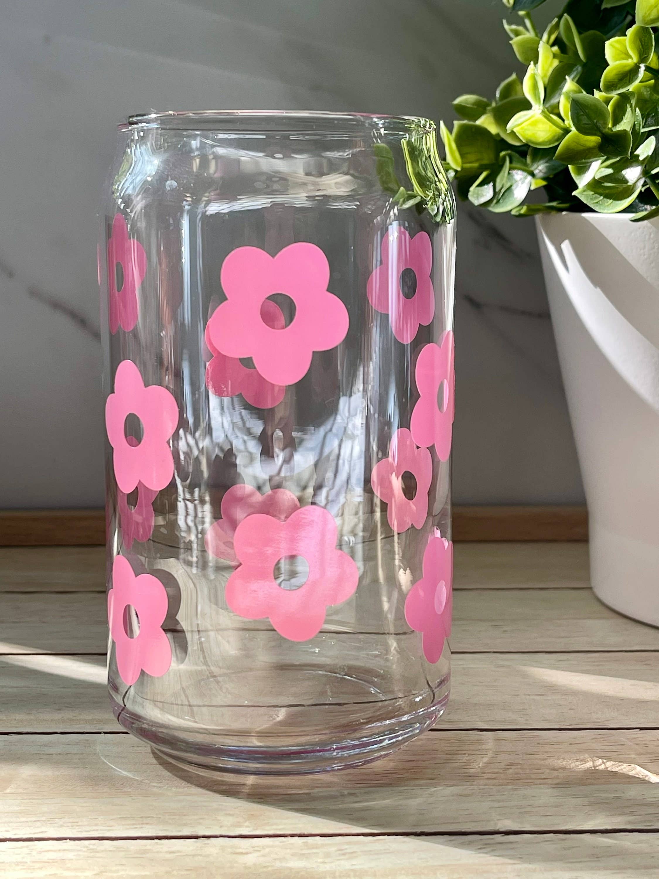 Designs & Crafts By Mo - Wholesale Drinking Glass/Cup - Retro Flower Coffee Glass Can, 16oz, Iced Coffee Beer Glass Can, Aesthetic TikTok Trendy, Free Shipping, Customizable Cup, Co-Worker Gift3