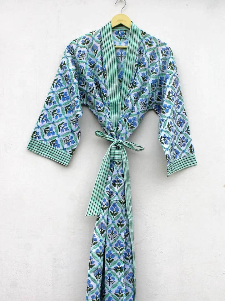 Indian Block Printed Kimono Robe 100% Cotton Kimono Handmade for wholesale by GYPSY STUDIO