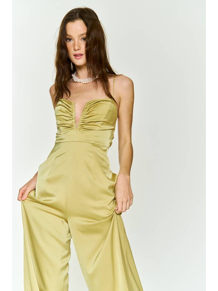 Hers & Mine - Wholesale Jumpsuit - Women's - V WIRED RUCHED BUST SPAGHETTI STRAP JUMPSUIT