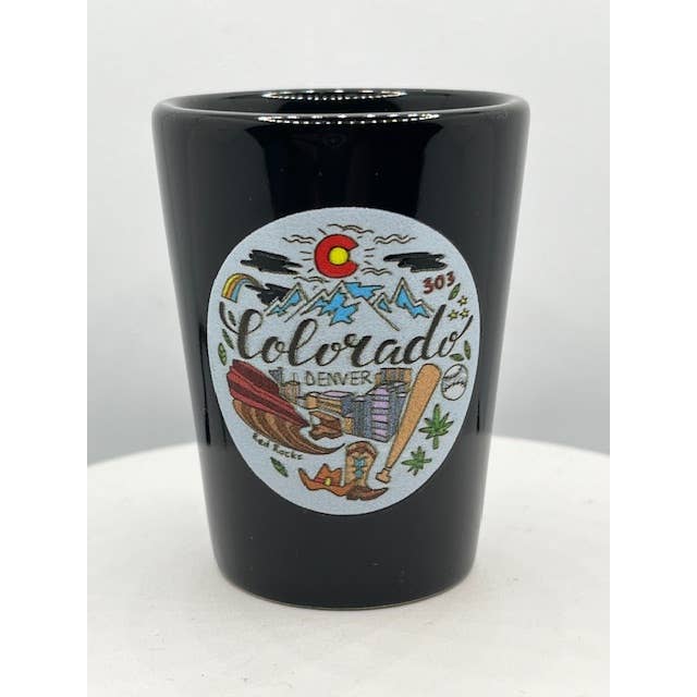 7 Star - Wholesale Shot Glass - Colorado Denver Black Shot Glass 2 oz