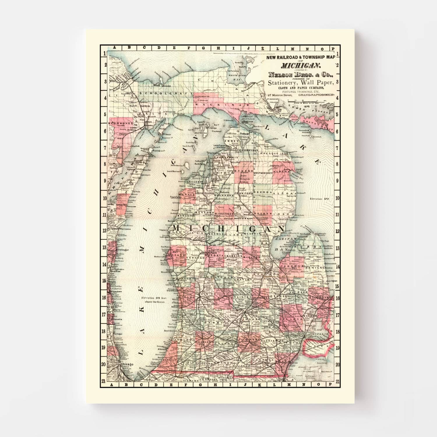 Ted's Vintage Art - Wholesale Map - Vintage Map of Michigan 18782