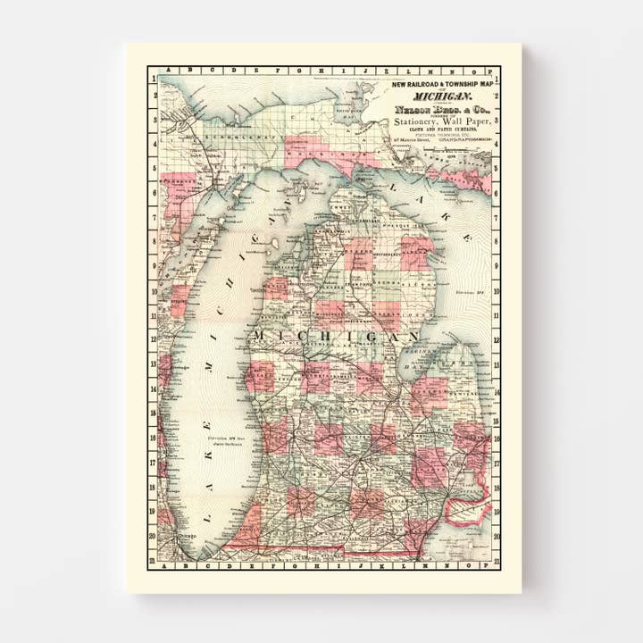 Ted's Vintage Art - Wholesale Map - Vintage Map of Michigan 18782