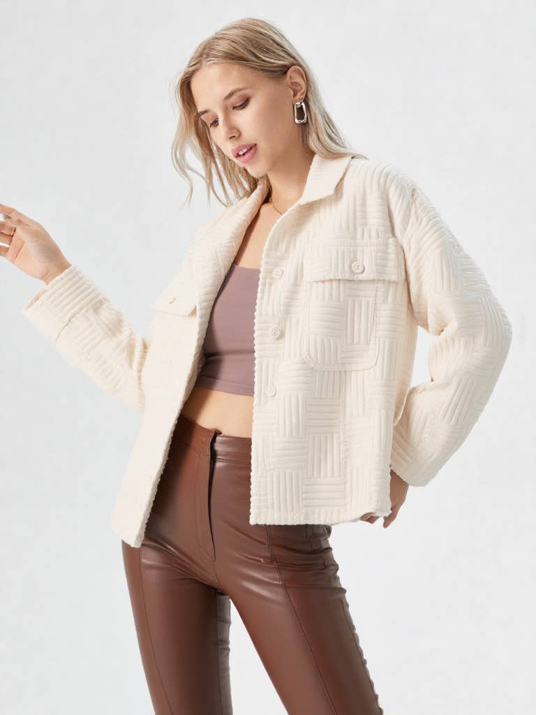 VERY J - Wholesale Shirt Jacket/Shacket - Women's - NJ90131-Embossed Soft Casual Shacket Jacket4